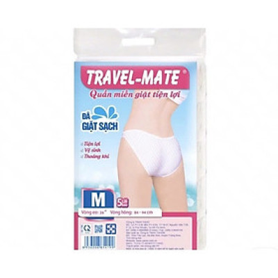 Combo Bao Quần Lót Miễn Giặt Tiện Lợi TRAVEL-MATE Nữ, 5 Cái/Bao Size M: Vòng mông: 84 - 94 cm