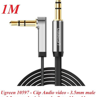 Ugreen UG10597AV119TK 1M màu Đen Cáp âm thanh 2 đầu 3.5mm dương đầu vuông góc mạ vàng - HÀNG CHÍNH HÃNG
