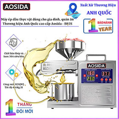 Máy ép dầu thực vật dùng cho gia đình, quán ăn. Thương hiệu Anh Quốc cao cấp Aosida - B03S - HÀNG CHÍNH HÃNG
