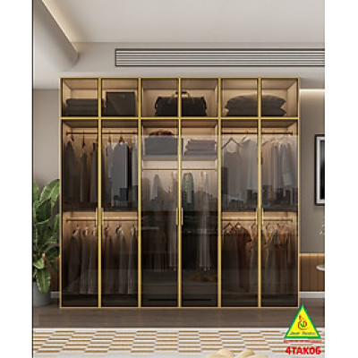 Tủ quần áo gỗ MDF cánh kính cường lực khung nhôm 4TAK06 - Nội thất lắp ráp Viendong Adv
