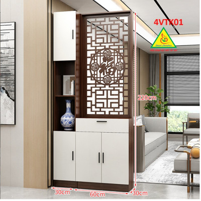 Vách ngăn phòng khách, vách ngăn tủ kệ bằng gỗ 4VTK01 - Nội thất lắp ráp Viendong adv