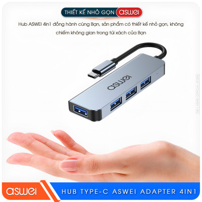 Hub Chuyển Đổi USB Type C ASWEI - 4 in 1, 5 in 1, 6 in 1, 7 in 1, 8 in 1 - HDMI, USB 3.0, PD, SD, TF, RJ45, Audio 3.5mm - Tốc Độ Cao, Hàng Chính Hãng