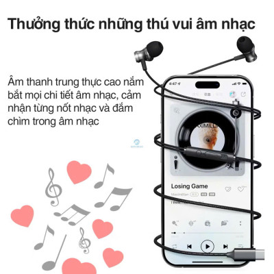 Tai nghe có dây nhét tai có mic ROCKSPACE ES09 chuẩn cắm TypeC dành cho ip15, hàng chính hãng bảo hành 1 năm