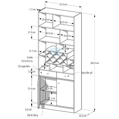 Tủ Gỗ Đơn Giản SIB Decor Đa Năng Làm Vách Ngăn Phòng Khách Kết Hợp Kệ Giày, Kệ Để Vang KG18
