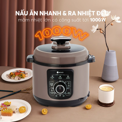 Nồi áp suất cơ Elmich 5L PCE-8792, công suất lớn 1000W, dung tích 5L, tuyệt đối an toàn với van xả tự động được thiết kế trên nắp nồi, bảo hành 24 tháng, đổi trả 12 tháng - Hàng chính hãng