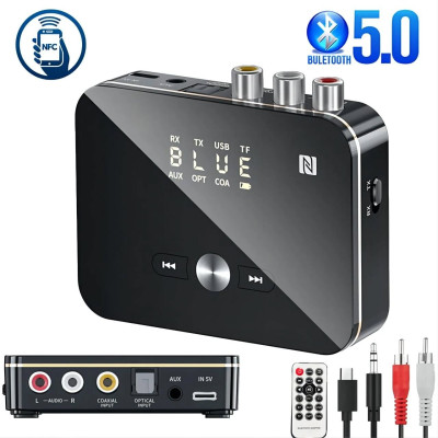 ROGTZ - Bộ Thu Phát Bluetooth Đa Năng M8 NFC, Chip AC6951C, Bluetooth 5.0, Màn Hình LED, Pin Lithium-ion 3.7V/500mAh, 8h, Phạm vi truyền 10m, Kết nối AUX 3.5mm/RCA kép/Coaxial/Optical, Màn LCD, Hỗ Trợ Nhiều Giao Diện - Hàng Chính Hãng