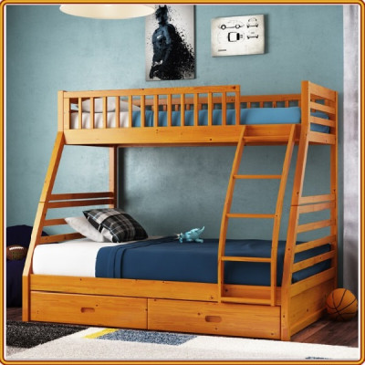 Giường 2 tầng Tundo màu vàng cầu thang treo kèm 2 hộc kéo 1m2