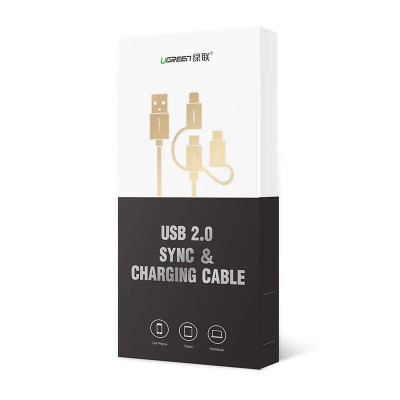 Ugreen UG40767US185TK 1m màu Bạc Cáp dữ liệu USB 3trong1 micro + lightning + mini USB + truyền dữ liệu từ máy tính ra điện thoại - HÀNG CHÍNH HÃNG