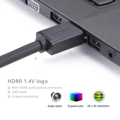 Ugreen UG10195HD108TK 1M màu Đen Cáp chuyển đổi Mini HDMI sang HDMI thuần đồng - HÀNG CHÍNH HÃNG