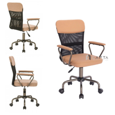 Ghế học sinh trung học nâu bò CE1033-P Nội thất Capta Ghế học sinh cấp 2 lưng trung lưới đen nệm PVC nâng hạ gật gù chân thép sơn tĩnh điện màu xám – nâu