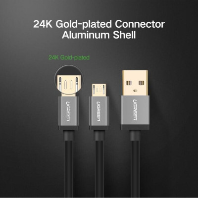 Ugreen UG40347US196TK 0.5M màu Đen Cáp sạc truyền dữ liệu USB 2.0 sang 2 đầu MICRO USB cao cấp - HÀNG CHÍNH HÃNG
