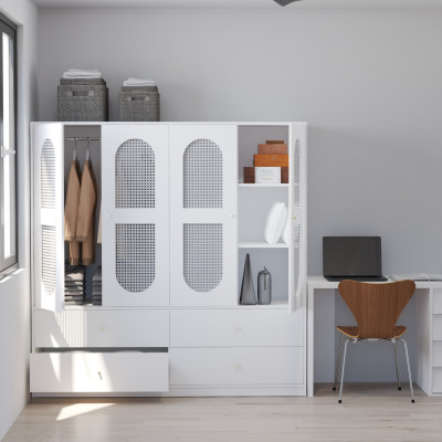 HAPPY FURNITURE , Tủ quần áo 4 cửa mở 4 ngăn kéo - MAY , TCM_250 , 180cm x 54cm x 180cm DxRxC