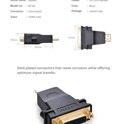 Ugreen UG2012320123TK Màu Đen Đầu chuyển đổi HDMI sang DVI 24 + 5 âm - HÀNG CHÍNH HÃNG
