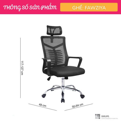 Ghế xoay nhân viên bọc lưới có tựa đầu SMLIFE Fawziya