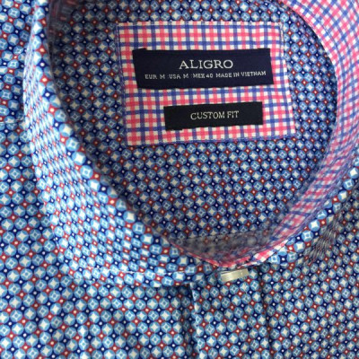 Áo sơ mi cộc tay nam Aligro xanh chấm tròn dáng Customfit  ALGS-C89