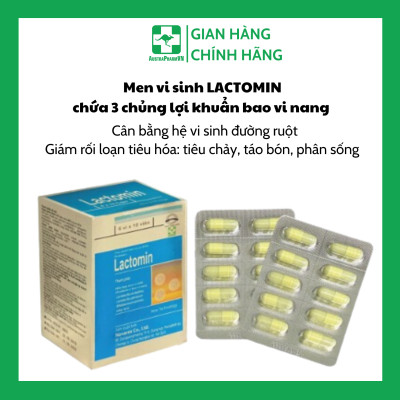 Men vi sinh LACTOMIN (viên nang) bổ sung 3 loại lợi khuẩn có ích được bao vi nang, hỗ trợ giảm tiêu chảy, táo bón, phân sống, cân bằng hệ vi sinh đường ruột.