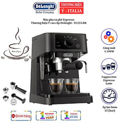 Máy pha cà phê Espresso nhãn hiệu Delonghi EC235.BK công suất 1100 (W) với dung tích 1 lít Áp suất 15 bar - HÀNG NHẬP KHẨU