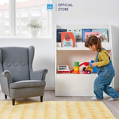 Kệ Gỗ Cho Bé BERGIG Có Ngăn Kéo Và 2 Tầng Để Sách, Đồ Chơi Màu Trắng SIB Decor TCB06