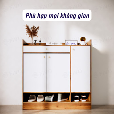 Tủ Kệ Giày Gỗ Chống Ẩm Cao Cấp FIVO FS52 Có Cửa, Ngăn Chứa Trong Tủ Lớn, Mặt Tủ Rộng Rãi, Kèm Hộc Tủ Ngang Giúp Đựng Vật Dụng Thường Dùng (Chìa Khóa, Găng Tay...)