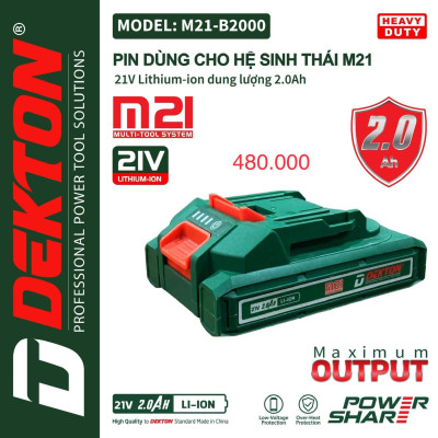 PIN 21V 2.0AH DEKTON M21-B2000 - HÀNG CHÍNH HÃNG