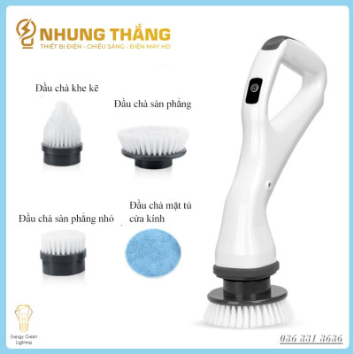 Máy Cọ Chà Sàn Vệ Sinh Tự Động, Bàn Chải Làm Sạch Vệ Sinh Nhà Tắm Không Dây Với 4 Đầu Thay Thế - Bảo Hành 12 Tháng