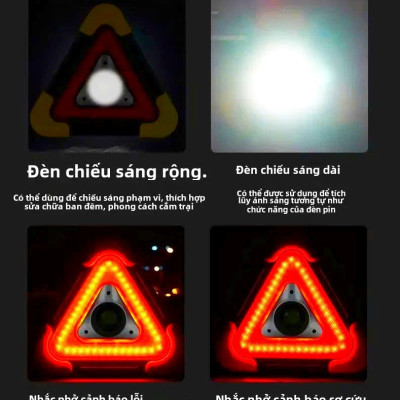 Đèn Cảnh Báo Tam Giác SOS LED COB Pin 6400mAh Sạc Năng Lượng Mặt Trời Cho Xe Đường Dài Tàu Thuyền Biển Báo Công Trình