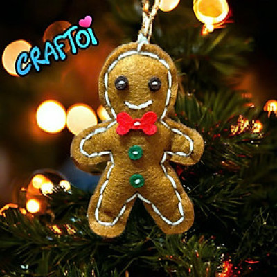 KIM NHỰA Bộ Thủ Công Trẻ Tự Làm Bông 5+ Gingerbread man Christmas ornament Noel Craftoi Felt Sewing toy prepunched holes