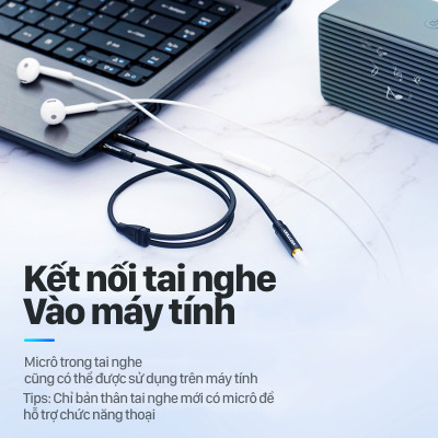 Cáp gộp tai nghe 2 vào 1 Jack 3.5mm - Cáp audio 2 dương 1 âm cho máy tính, laptop hỗ trợ loa và mic chính hãng Vention BBTBY - Hàng chính hãng