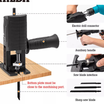 ĐẦU CHUYỂN ĐỔI MÁY KHOAN THÀNH MÁY CƯA CẦM TAY ĐA NĂNG TẶNG 3 LƯỠI CƯA TIỆN DỤNG MẪU MỚI HÀNG CHẤT LƯỢNG