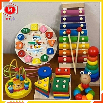 Combo 6 Món Đồ Chơi Gỗ Phát Triển Trí Tuệ Cho Bé - Chất Liệu Gỗ An Toàn - Đồ Chơi Gỗ HT SYS - Hàng Chính Hãng