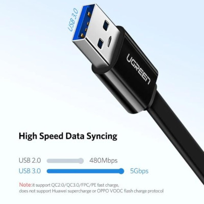 Ugreen UG10697US172TK 1M màu Đen Cáp USB TypeC sang USB 3.0 cáp dẹt - HÀNG CHÍNH HÃNG