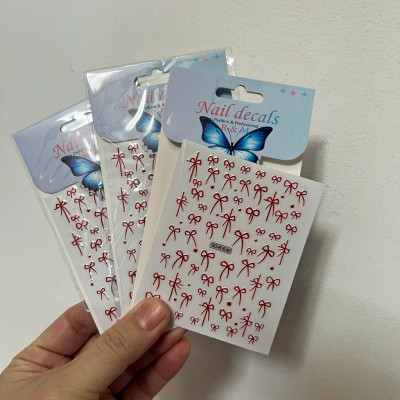 Sticker 5D Nơ Đen Trắng Mix Nổi R7M Dán Móng Keo Tự Dính, Hình Dán Móng Nơ Đỏ Lụa Dạng Nổi Làm Nail Cao Cấp Nữ Women