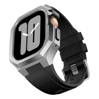 Ốp Case Vỏ Thép Không Gỉ bảo vệ tích hợp dây đeo Fluororubber cho Apple Watch Ultra / Apple Watch Ultra 2 49mm - Hàng Chính Hãng