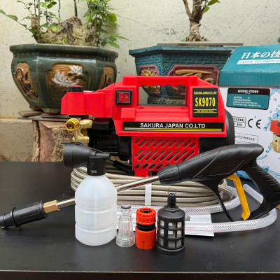 MÁY RỬA XE SK9070 ,CÓ CHỈNH ÁP,TẶNG KÈM BÌNH TẠO BỌT - Bảo Hành 12 tháng