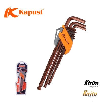 Bộ lục giác bi, bộ hoa thị đầu bông mai có lỗ thép nâu S2 dài Nhật Kapusi JAPAN 9 chi tiết