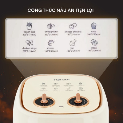 Nồi chiên không dầu 6.5L nhập khẩu Nhật Bản Fujihome A6W tự ngắt an toàn chống dính cao cấp - hàng chính hãng