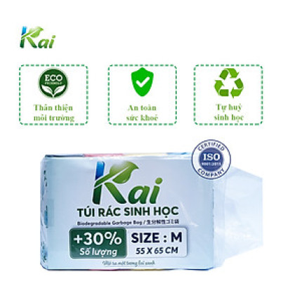 Túi rác tự phân huỷ sinh học KAI, lô 4 cuộn 4 màu, size L: 64x78cm, bền dai, thân thiện môi trường và an toàn cho sức khoẻ, tiết kiệm hơn 30%