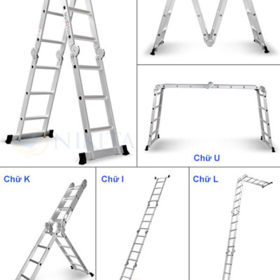Thang nhôm gấp bốn khúc, Khóa thang tự động, an toàn, tiện dụng, đa năng - Hàng chính hãng NIKITA