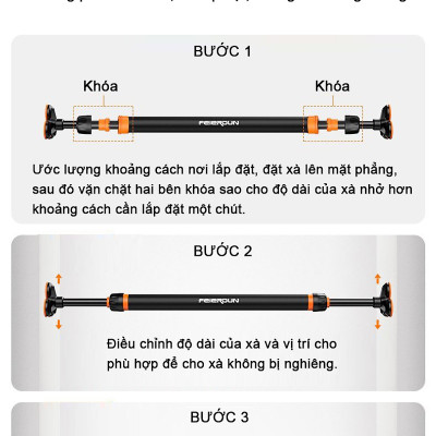 Xà Đơn Gắn Cửa FED-0228 | Kích thước 65-90cm (Chịu lực 400kg - Có chốt khóa an toàn khi gắn xà - Dễ dàng tháo lắp không cần khoan tường)