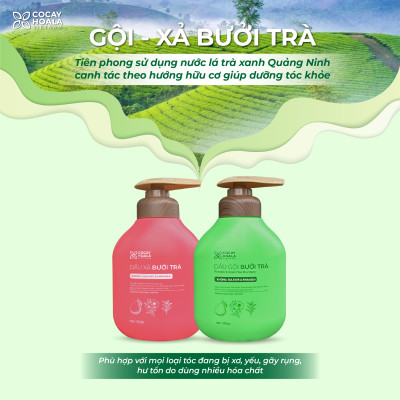 Dầu Gội Xả Hữu Cơ Bưởi Trà Cỏ Cây Hoa Lá VIETNAM, Dưỡng Tóc Chắc Khỏe, Mềm Mượt Tự Nhiên- Dung Tích 350gr