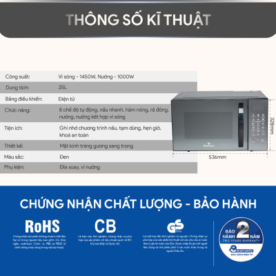 Lò Vi Sóng Có Nướng BlueStone MOB-7833 ( 25 Lít) - Hàng chính hãng