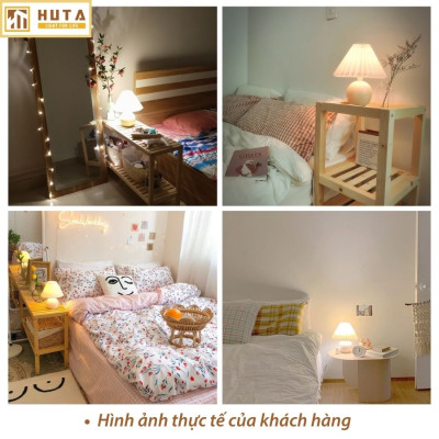 Đèn Ngủ Để Bàn Gốm Sứ Cao Cấp HUTA S8 Chao Xếp Ly Vintage Dễ Thương Decor Trang Trí Phòng Ngủ, Đọc Sách Đầu Giường, Điều chỉnh độ sáng, Đèn Vàng Bóng LED Tiết Kiệm Điện
