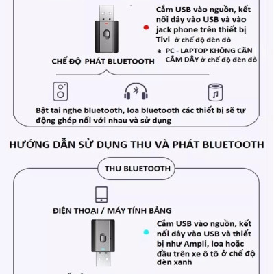 Thiết bị thu phát âm thanh Usb bluetooth 5.0 đa chức năng jack cắm 3.5mm cho loa, Tivi, máy tính, laptop, xe ô tô tặng kèm que chọc sim, Hàng Chính Hãng