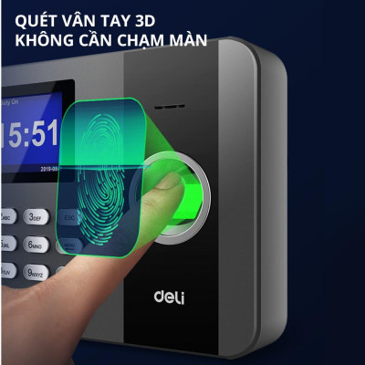 Máy Chấm Công Quét Vân Tay Deli hàng Chính Hãng Deli - Màn Hình 2.4 Inch, Camera Kép, Kết Nối USB - Tích Hợp Nhiều Ngôn Ngữ E3747