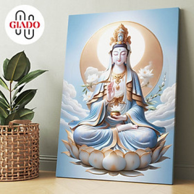 Tranh ảnh thờ treo tường hoặc tranh để bàn mẫu Quan Âm Bồ Tát trăng khuyết