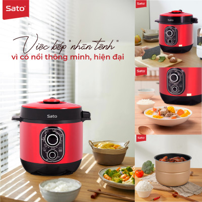 Nồi áp suất đa năng SATO 6AS052.D 6.0L  - Nồi áp suất đa chức năng : nấu cơm, nấu cháo, hầm gân, ninh, súp, hấp, giữ ấm ... Dung tích : 6.0 lít phù hợp gia đình 4 - 6 người - Miễn phí vận chuyển toàn quốc - Hàng chính hãng
