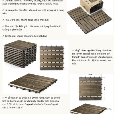 Vỉ Gỗ Lót Sàn Thương Hiệu ANKAN Gu Màu Đen 6 Nan, Ván Sàn Gỗ Vỉ Nhựa, Sân Vườn, Hồ Bơi, Phòng Spa, Siêu Bền, Chịu Nước Tốt, Chống Trơn Trượt, Tiêu Chuẩn Xuất Khẩu