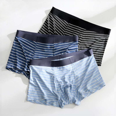 Quần lót nam boxer mềm mịn, sịp đùi nam cao cấp màu sọc trơn lưng thun cạp to co giãn tốt QLB7002