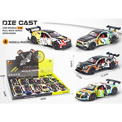3611C-2 Mô hình xe ô tô kim loại pull-back tỉ lệ 1:36 - bộ 12 chiếc (KT 12x5.3x4.9cm)