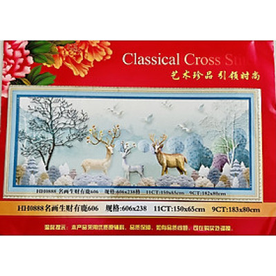 Tranh thêu kín Hươu tài lộc HH0888, kích thước 150 x 65 cm